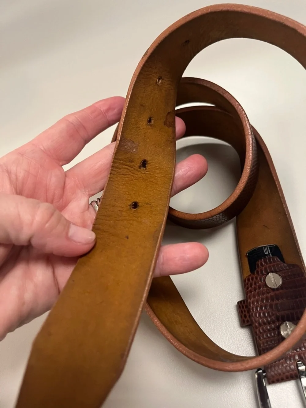 Remo Tulliani Textured Brown Leather Belt with Silver Buckle